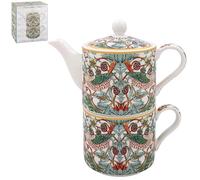 The Leonardo Collection William Morris Strawberry Thief Tea for One | Lovely Design Tea Pot & Cup Set | Ceramic Tea Pot Gift Set for Women & Men | Beautiful Printed Tea Pot for Home & Office