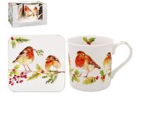 Lesser & Pavey Winter Robin Mug & Coaster | Ceramic Coffee Mugs for Home or Work | Premium Design Mugs for All Occasions | Lovely Mugs for Tea, Coffee & Hot Drinks