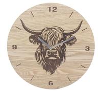Lesser & Payvey Highland Cow Wooden Wall Clock Decorative Wall Clock for Home Living Room Bedroom Office Silent Display Clock Farm Animal Design Gift