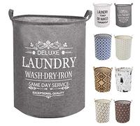 LessMo 19.7" Laundry Hamper, Collapsible Storage Basket With Easy Carry Handles, Waterproof Round Cotton Linen, for Baby Products, Toys, Bedroom Hamper Deluxe