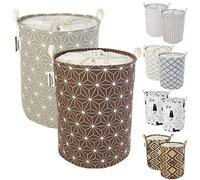 LessMo 2 Pcs 17.7" Laundry Basket, Foldable Laundry Basket Storage Sorter, Drawstring Waterproof Closure for Dust-proof, for Room, Large Cotton and Linen Fabric