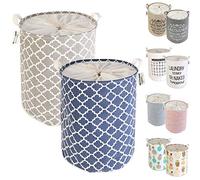 LessMo 2 Pcs 17.7" Laundry Basket, Foldable Laundry Basket Storage Sorter, Drawstring Waterproof Closure for Dust-proof, for Room, Large Cotton and Linen Fabric