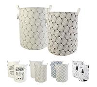 LessMo 2Pcs 17.7" Laundry Hamper, Collapsible Storage Basket With Easy Carry Handles, Waterproof Round Cotton Linen, for Baby Products, Toys, Bedroom Hamper