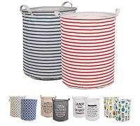 LessMo 2Pcs 17.7" Laundry Hamper, Collapsible Storage Basket With Easy Carry Handles, Waterproof Round Cotton Linen, for Baby Products, Toys, Bedroom Hamper