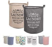 LessMo 2Pcs 17.7" Laundry Hamper, Collapsible Storage Basket With Easy Carry Handles, Waterproof Round Cotton Linen, for Baby Products, Toys, Bedroom Hamper
