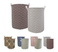 LessMo 2Pcs 17.7" Laundry Hamper, Collapsible Storage Basket With Easy Carry Handles, Waterproof Round Cotton Linen, for Baby Products, Toys, Bedroom Hamper