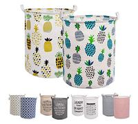 LessMo 2Pcs 19.7" Laundry Hamper, Collapsible Storage Basket With Easy Carry Handles, Waterproof Round Cotton Linen, for Baby Products, Toys, Bedroom Hamper (PINEAPPLE, Thickened 19.7"/Large)