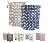 LessMo 2Pcs 19.7" Laundry Hamper, Collapsible Storage Basket With Easy Carry Handles, Waterproof Round Cotton Linen, for Baby Products, Toys, Bedroom Hamper (LUCKY, Thickened 19.7"/Large)