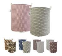 LessMo 2Pcs 19.7" Laundry Hamper, Collapsible Storage Basket With Easy Carry Handles, Waterproof Round Cotton Linen, for Baby Products, Toys, Bedroom Hamper