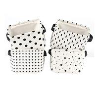 LessMo 4 Pack Storage Baskets, Collapsible Mini Storage Boxes, Canvas Fabric Waterproof Storage Bins made from Cotton and Linen, for Toys, Bathroom, Closets, Playroom (BLACK-SPOT, Thick fabric)