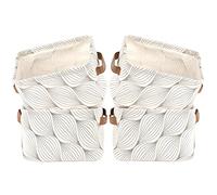 LessMo 4 Pack Storage Baskets, Collapsible Mini Storage Boxes, Canvas Fabric Waterproof Storage Bins made from Cotton and Linen, for Toys, Bathroom, Closets, Playroom (TREE-LEAF, Thin/waterproof)