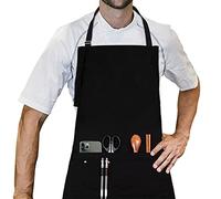 LessMo Black Apron, Chef Apron With Two Pockets, Adjustable Men Aprons Women Aprons, 100% Cotton Professional Quality, 70 x 85 cm, for Home Kitchen, Restaurant, Coffee house