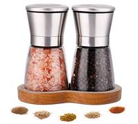 LessMo Brown 6oz Glass & Stainless Steel Manual Salt & Pepper Mill