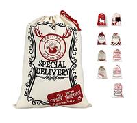 LessMo Christmas Santa Sack, Large Canvas Bag with Drawstring, [Place to Write Wishes] Reusable Event Party Supplies Cotton Bag Party Favors for Large Xmas Package Storage