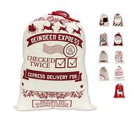 LessMo Christmas Santa Sack, Large Canvas Bag with Drawstring, [Place to Write Wishes] Reusable Event Party Supplies Cotton Bag Party Favors for Large Xmas Package Storage