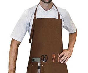 LessMo Cooking Apron, BBQ Apron with Adjustable Neck Strap With Two Pockets, 100% Cotton Professional Quality for Home, Restaurant, Craft, Garden, BBQ, School, Coffee House, 70 x 85 cm, Coffee