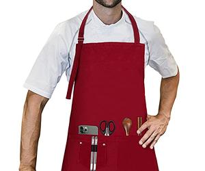 LessMo Cooking Apron, BBQ Apron with Adjustable Neck Strap With Two Pockets, 100% Cotton Professional Quality for Home, Restaurant, Craft, Garden, BBQ, School, Coffee House, 70 x 85 cm, Dark Red