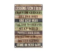 Lessons From A Bear Quote Metal Sign 8 x 12 Inch Rustic Wall Art Decor With Inspirational Advice Typography For Cabin Lodge Nature Country Outdoor Home Decoration
