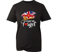 Lest We Forget Anzac Day T-Shirt Poppy Flower British Veterans Remembrance Day British Armed Forces Unisex Gift Tee Top (Black, 2XL)