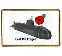 Lest We Forget Attack Submarine Military Gold Colour Rectangle Badge With A Velveteen Bag