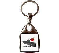 Lest We Forget Attack Submarine Poppy Military Luxury Double Sided Square Metal Keyring And Gift Bag