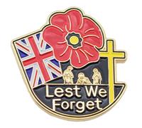 Lest We Forget Badge Red Poppy Pin Union Jack Flag Remembrance Day Veteran Soldier Brooch Decorations Gifts Memorabilia