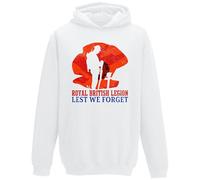 Lest We Forget Fallen Soldier Hoodie, Poppy Flower Grave Graphic, UK Patriot Remembrance Day Hooded Top(S, White)
