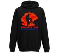 Lest We Forget Hoodie, Poppy Flower Fallen Soldier Grave Graphic, UK Remembrance Day Hooded Sweatshirt(XL, Black)