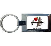 Lest We Forget Lancaster Bomber Poppy Military Luxury Rectangle Shaped Metal Keyring In A Giftbox