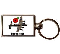 Lest We Forget Lancaster Bomber Poppy Military Oblong Luxury Double Sided Metal Keyring And Gift Bag