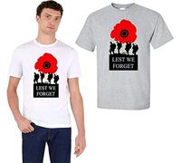 Lest We Forget Poppy Flower T-Shirt British Armed Forces Remembrance Day Tee Top (White, XL)
