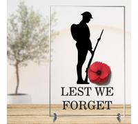 Lest We Forget Poppy Freestanding Plaque with Soldier Silhouette, & Poppies Perfect Remembrance Day Keepsake Sign On Stands (Soldier with Poppy, Acrylic - Indoor & Outdoor use)