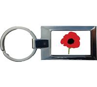 Lest We Forget Poppy Remember Luxury Rectangle Shaped Metal Keyring In A Giftbox