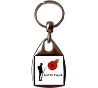 Lest We Forget Poppy Soldier Military Remembrance Luxury Double Sided Square Metal Keyring And Gift Bag