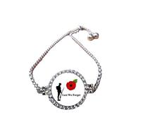 Lest We Forget Poppy Soldier Military Remembrance Silver Colour Bracelet With Diamantes And Gift Box