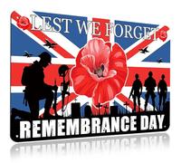Lest We Forget Remembrance Day Decorations Metal Plaque 20x30cm Tin Sign Poppies For Remembrance Day Poppy And Soldier Silhouette Art For Indoor And Outdoor Display Ww1 Ww2 Tribute Gift