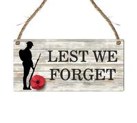 "Lest We Forget" Remembrance Day Plaque - Soldier Silhouette and Vibrant Poppies on Grey Wooden Background - Ideal for Indoor Display (Large: 29 cm (H) × 13.5 cm (W))