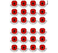 Lest we Forget Remembrance Day Poppy Flower Stickers, Pack of 24 Poppy Stickers, 5cm x 4cm Each