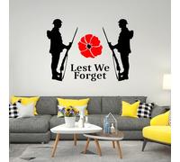 Lest We Forget Remembrance Day Poppy Personalized Wall Stickers Soldier Window Car Patriotic Decor Vinyl Quote Decal Self-Adhesive Memory Heroes 2 Soldiers (Standard Gloss Vinyl, 114x160 cm 4 Parts)