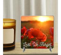 'Lest We Forget' Remembrance Plaque On Stands with Poppy Design - Personalised Printed Tribute Memorial Gift - Honouring Heroes (Design 2)