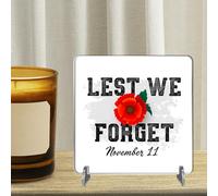 'Lest We Forget' Remembrance Plaque On Stands with Poppy Design - Personalised Printed Tribute Memorial Gift - Honouring Heroes (Design 3)