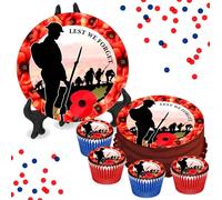 Lest We Forget Soldier Silhouette 8 INCH Cake or Cupcake Icing Toppers - Remembrance Cake Decorations Perfect For Brownies Cookies Muffins & More! (35 x Circle Cupcake Toppers (3.5cm x 3.5cm))