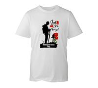 Lest We Forget T-Shirt, British Armed Force Remembrance Day Solider Poppy Flower Unisex Kids Adults Top (White, L)