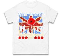 Lest We Forget T-Shirt,Remembrance Day commemorations,Soldier Sacrifices,Patriotic,British War,World War,Victory,Armistice Day,UK Army,Memorial Unisex Gift Top White