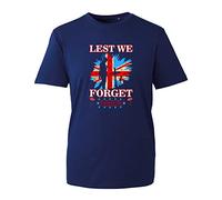 Lest We Forget Union Flag T-Shirt, British Armed Force Remembrance Day Flower Unisex Kids Adults Top (Navy, 9 Years)