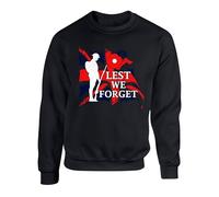 Lest We Forget Union Jack Themed Jumper - UK Armed Forces Remembrance Day Poppy Flower Tribute To Veterans Unisex Kids Adults Sweatshirt Top(XXL, Black)