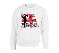 Lest We Forget Union Jack Themed Jumper - UK Armed Forces Remembrance Day Poppy Flower Tribute To Veterans Unisex Kids Adults Sweatshirt Top(S, White)