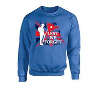 Lest We Forget Union Jack Themed Jumper - UK Armed Forces Remembrance Day Poppy Flower Tribute To Veterans Unisex Kids Adults Sweatshirt Top(XL, Royal)