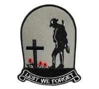 Lest We Forget Veteran Fallen Hero Heroes Grave Unknown Soldier Remember Always Never Memorial Remembrance Veterans Day Vet Vets US Patriot USA 3.6" Iron On Embroidered Patch for Clothing