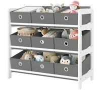 Lestarain Toy Storage Unit with 9 Removable Boxes, Kids Storage Shelf Toy Organiser Bookshelf, for Nursery, Playroom, Study, Bedroom, Living Room, White+Grey